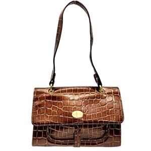 Vintage Kenneth Cole Reaction Brown Leather Mini Croc Embossed Top Handle Bag